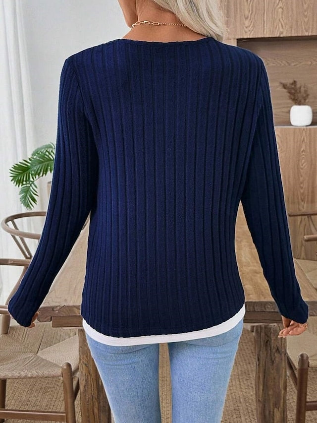 Women's Blouse Patchwork Buttons Solid Color Stylish Casual