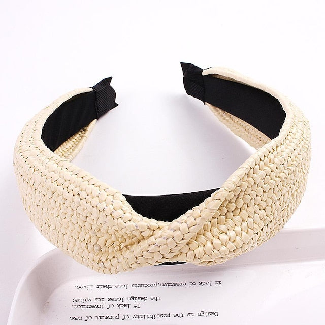 1 PC Straw Knotted Headbands for Women Summer Beach Rattan Top