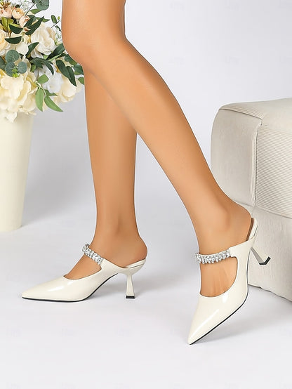 Heeled Women's Rhinestone Embellished Slip-On Pointed-Toe