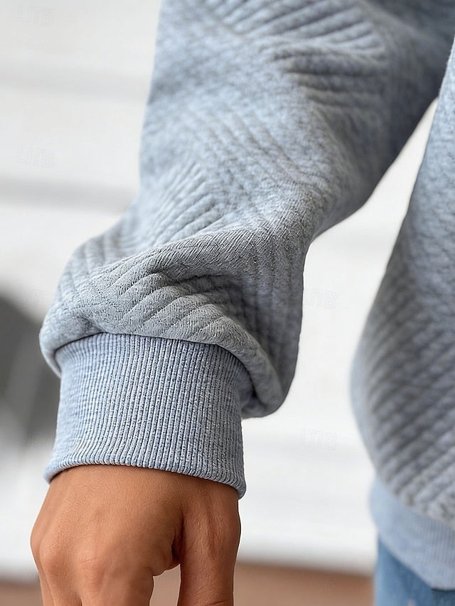 Women's Texture Sweatshirt Quarter Zip Sweater Casual Plain