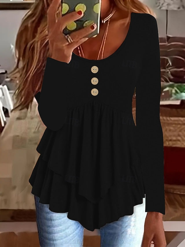 Women's Blouse Peplum Solid Color Stylish Casual Long