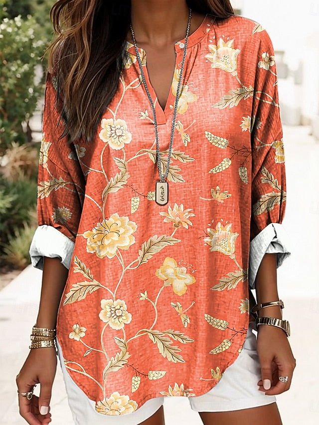 Women's Blouse Linen Like Breathable Lightweight Tunic V