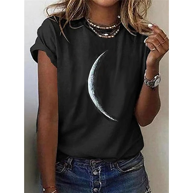 Women's T Shirt Galaxy Moon Basic Short Sleeve Round Neck