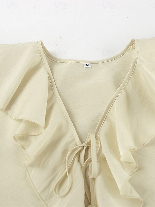 Women's Shirt Blouse Ruched Lace up Ruffle Solid Color