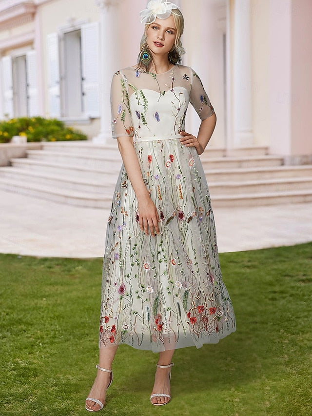 A-Line Floral Dress Valentine's Day Wedding Guest Tea