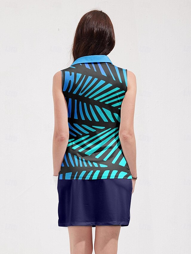 Women's Golf Polo Shirt Blue Sleeveless Top Ladies Golf