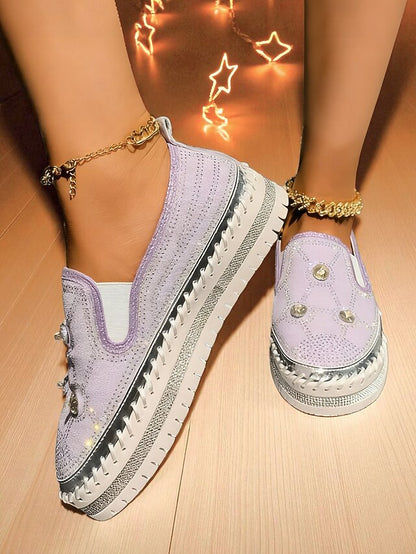 Slip-On Rhinestone Sneakers Platform Red Studs Women's with