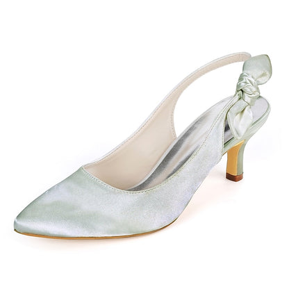 Toe Bow for Women White with Tie Heels Slingback - Pointed