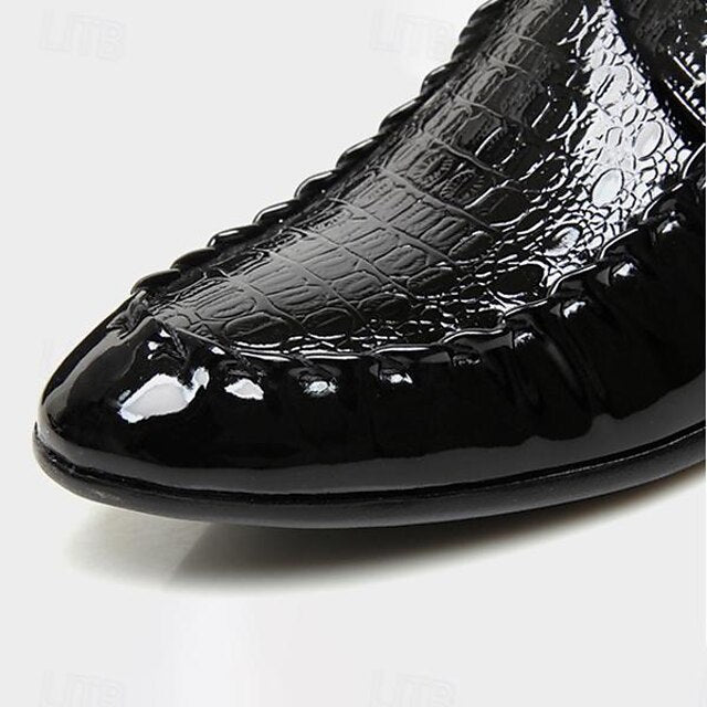 Shoes Faux Crocodile - Patent Black Leather Men's