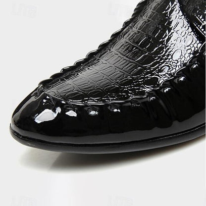 Shoes Faux Crocodile - Patent Black Leather Men's