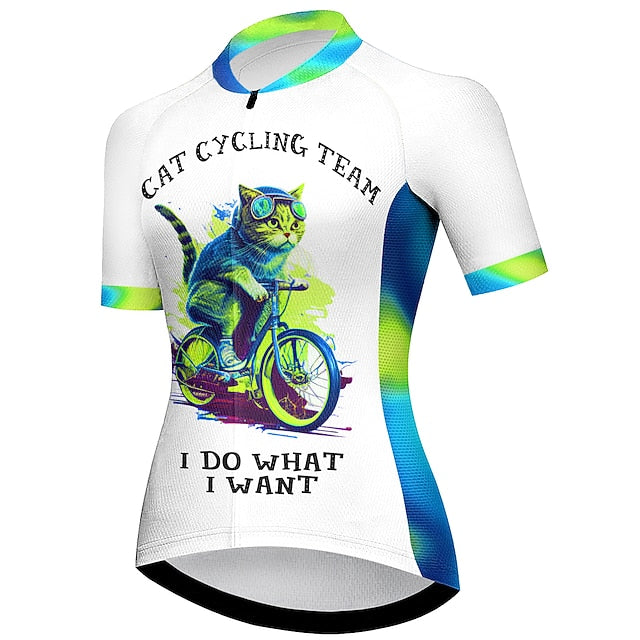 Women's Cycling Jersey Cat Funny Short Sleeve Bike Jersey