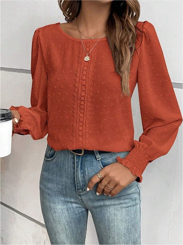 Women's Popover Shirt Casual Shirt Blouse Lace Patchwork