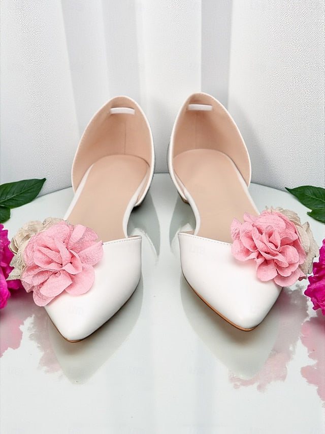 Women's Flower with Pink Beige Flats and Wedding White
