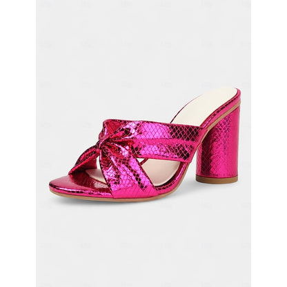 Women's – Bow Pink Mules Metallic with Design Bridal