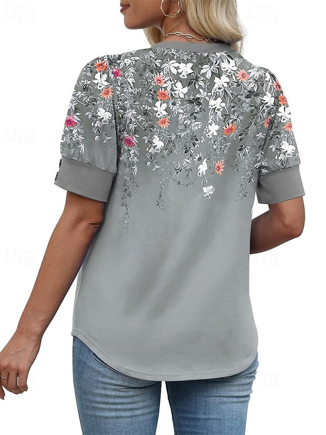 Women's T Shirt Summer Tops Solid Color Floral Graphic