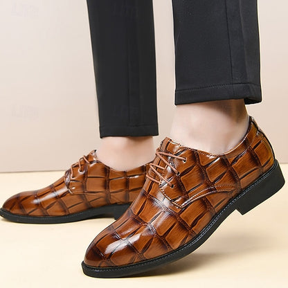 Brown Men's Crocodile-Pattern Leather Shoes