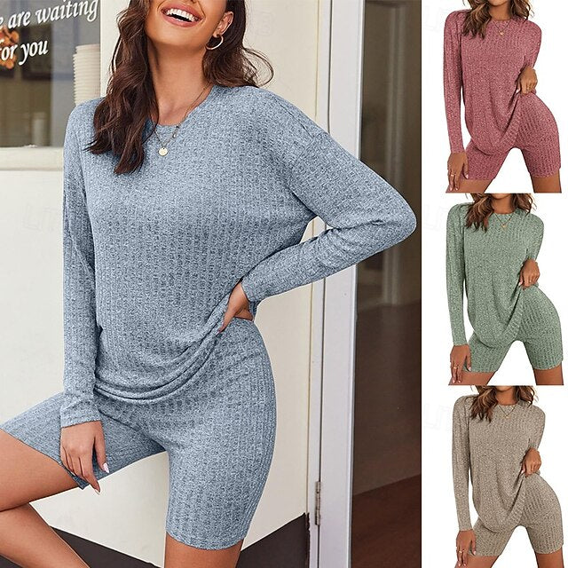 Women's Shorts Sets Bolero Top Long Sleeve Crew Neck Solid