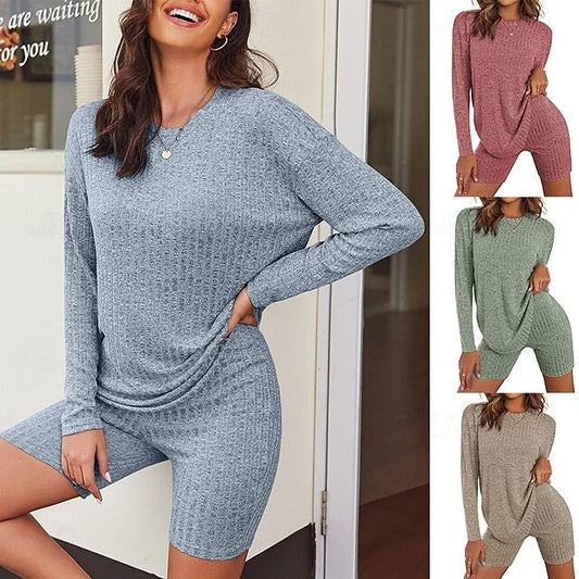 Women's Shorts Sets Bolero Top Long Sleeve Crew Neck Solid