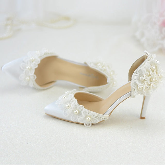 Lace Heels Platform with White Floral Women's Wedding