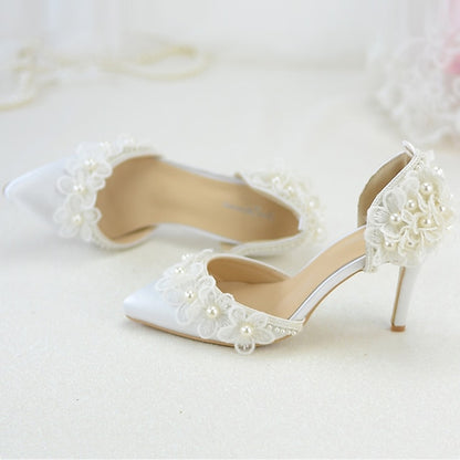 Lace Heels Platform with White Floral Women's Wedding