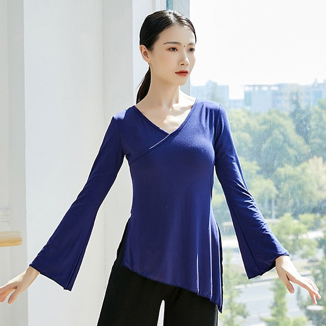 Breathable Ballet Top Split Ruching Solid Women's Training