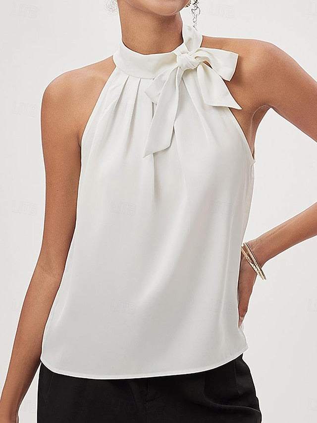 Women's Blouse Dressy Tops Ruched Bow Plain Elegant Modern