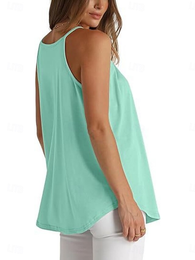 Women's Tank Top Sleeveless Shirt Tee Top Pleats Solid