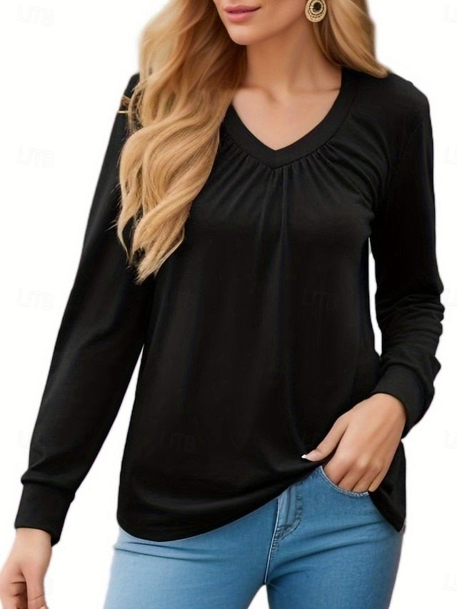 Women's T Shirt Tee Top Ruched Plain Fashion Classic Casual