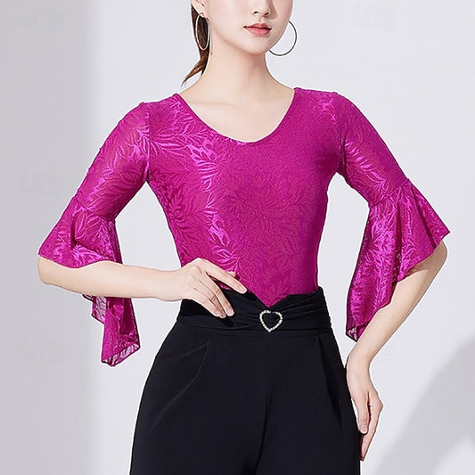 Latin Dance Top Lace Printing Pure Color Women's