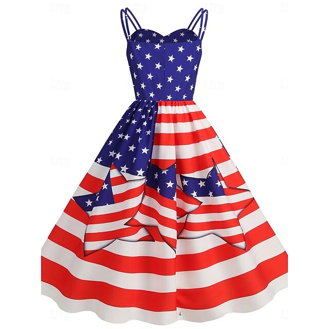 Women's Patriotic  Mini Dress A Line Dress Slip Dress Off