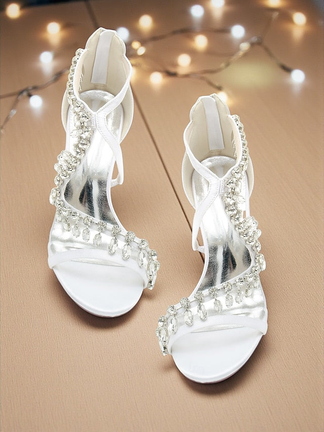 with Sandals Heel Rhinestone White Women's Strappy High