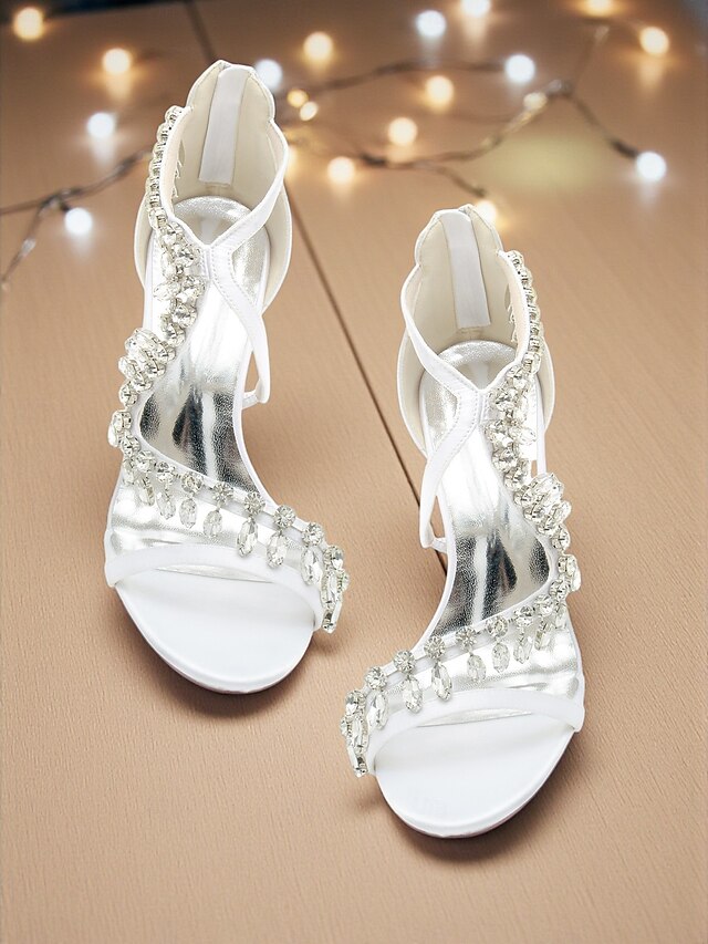 Sandals with Rhinestone White Strappy High Heel Women's