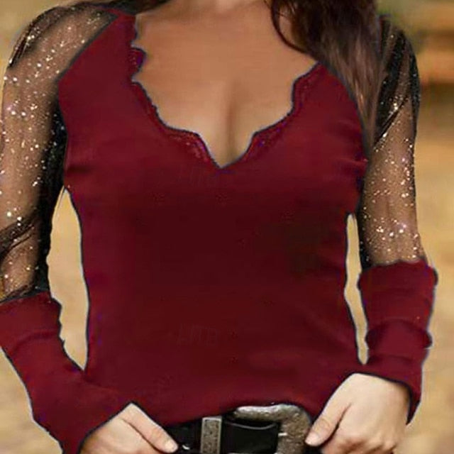 Women's Blouse Ruched Lace Plain Vintage Stylish Long