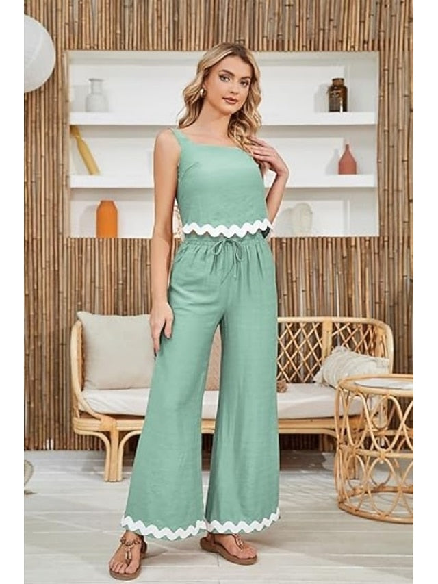 Women's tank top trousers wavy hem casual fashion suit