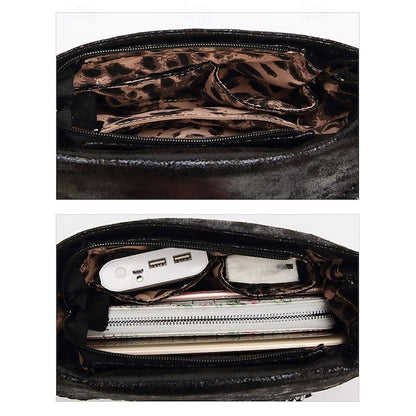 Leather Faux Bag with Chain Red Whipstitch Shoulder Detailing