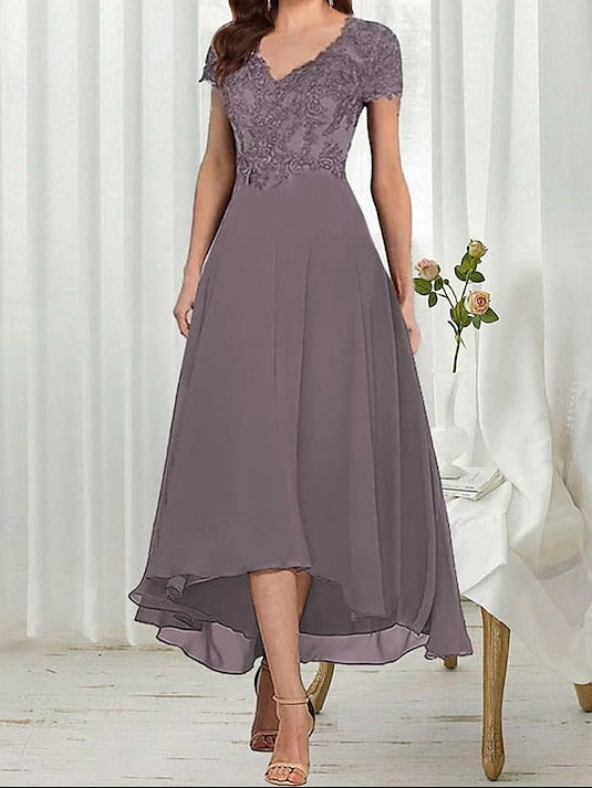 the Elegant Neck Mother A-Line of Bride V Dress Simple