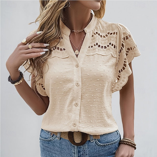 Women's Casual Shirt Button Up Shirt Blouse Ruffle