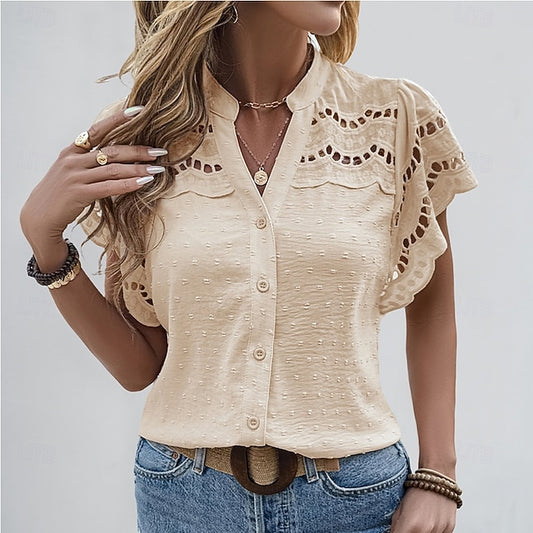 Women's Casual Shirt Button Up Shirt Blouse Ruffle