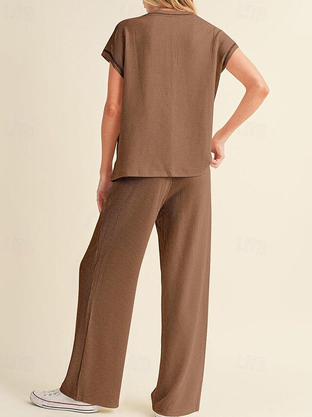 Women's Pants Sets Bolero Top Short Sleeve Crew Neck Plain
