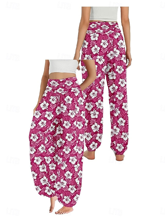 Women's Faux Cotton Linen Wide Leg Pants Trousers Ethnic