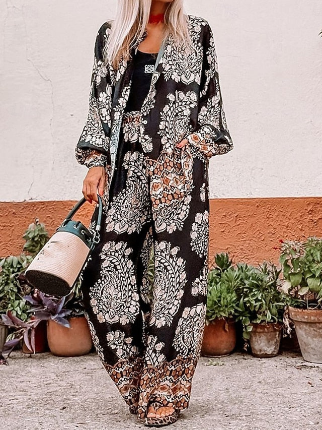 Women's Shirt Blouse Wide Leg Pants Long Sleeve Shirt