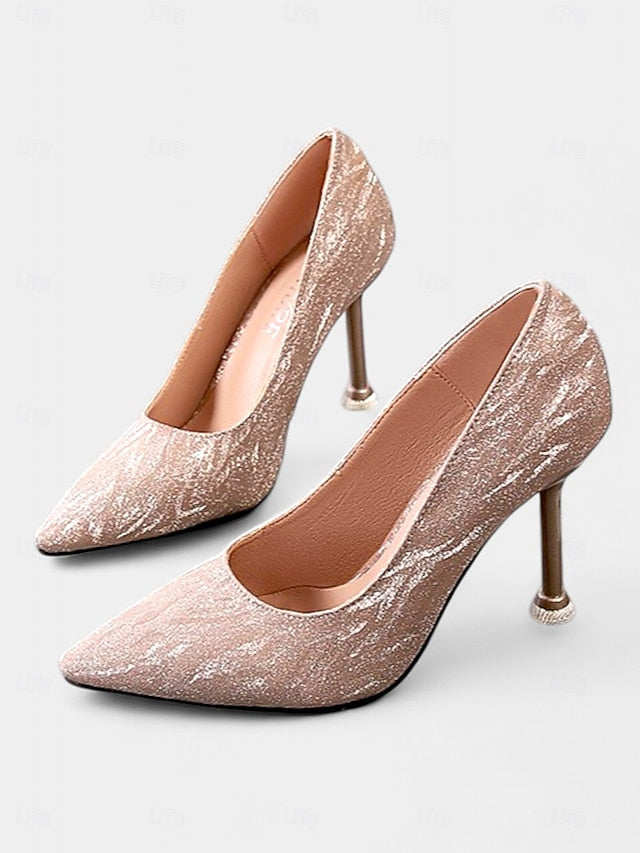 Heels Champagne Stiletto Glitter Toe Women's Pointed with