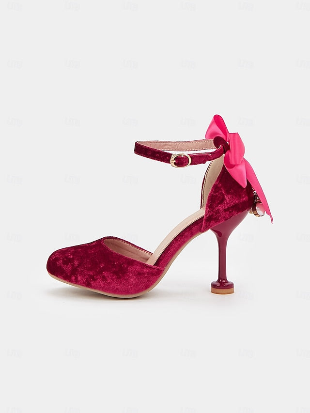 Burgundy Big Velvet with Jane Heels Women's Mary Bow and