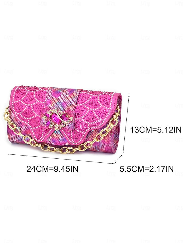 Women's Rhinestone and Gold Heels Matching Slingback Clutch