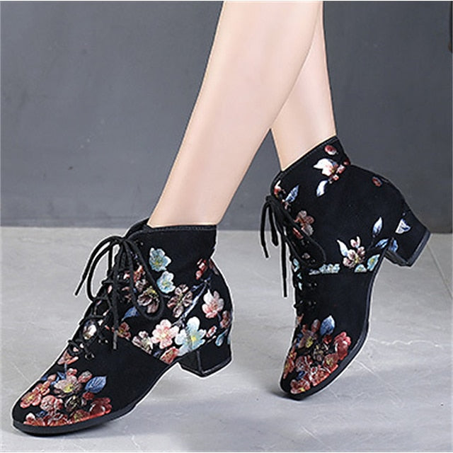 Black Comfortable for Lace-up Women Shoes – Floral Dance Low