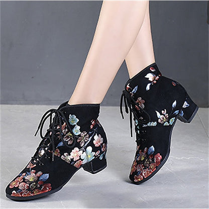 Black Comfortable for Lace-up Women Shoes – Floral Dance Low