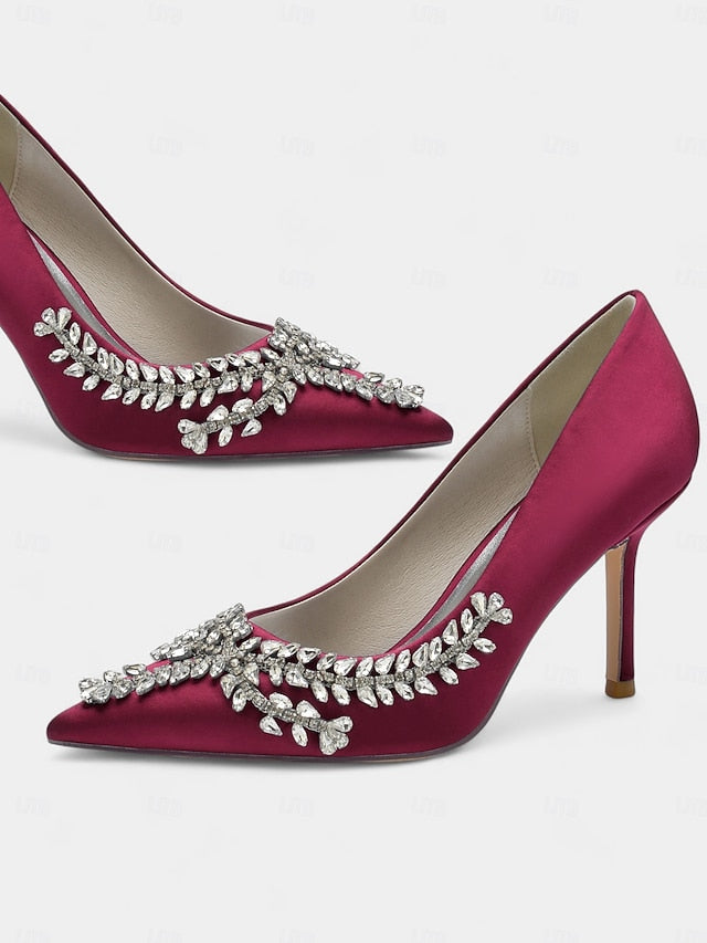 Women's Heels Rhinestone-Embellished Stiletto Satin –