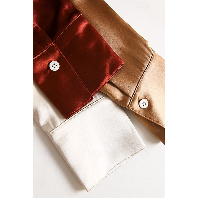Buttons Top Shirt Women's Plain Satin Silk Elegant