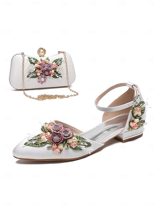 Embroidered Flat White Floral with Matching Shoes – Clutch