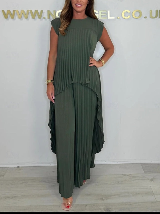 Women's Pants Sets Bolero Top Sleeveless Round Neck Plain